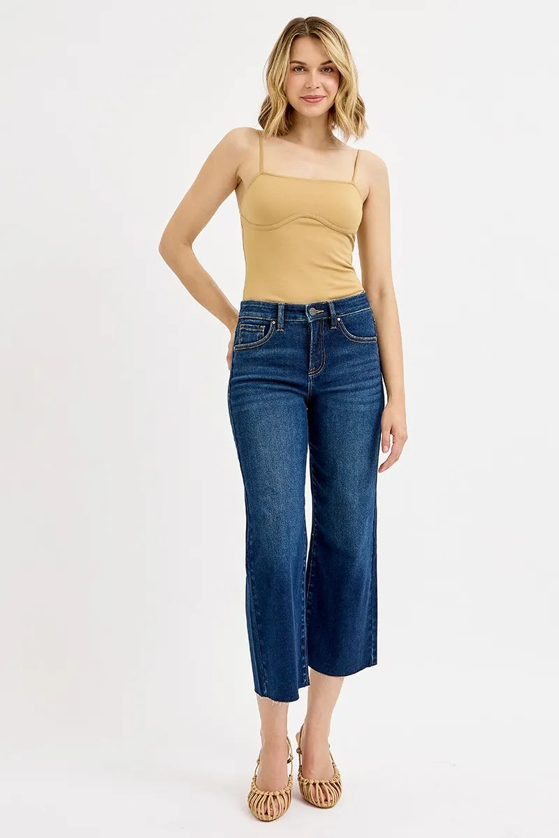 RISEN Tummy Control High Rise Crop Wide Jeans