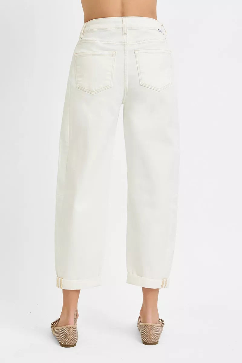 RISEN High Rise Barrel Cropped Jeans