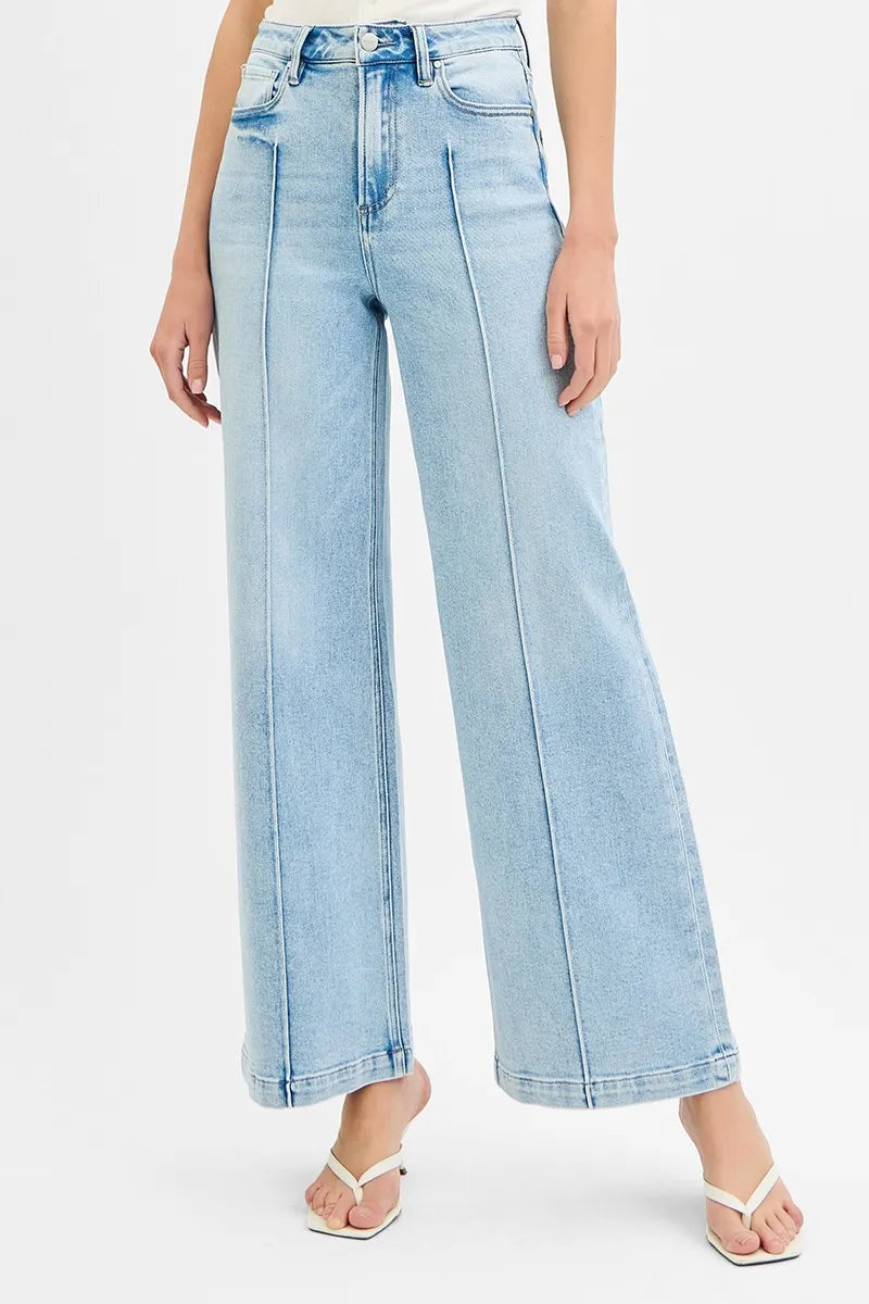 RISEN Full Size High Waist Wide Leg Pintuck Detailed Plus Size