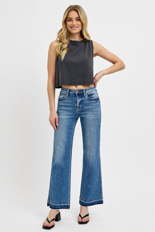 RISEN Raw Hem Ankle Bootcut Blue Denim Jeans