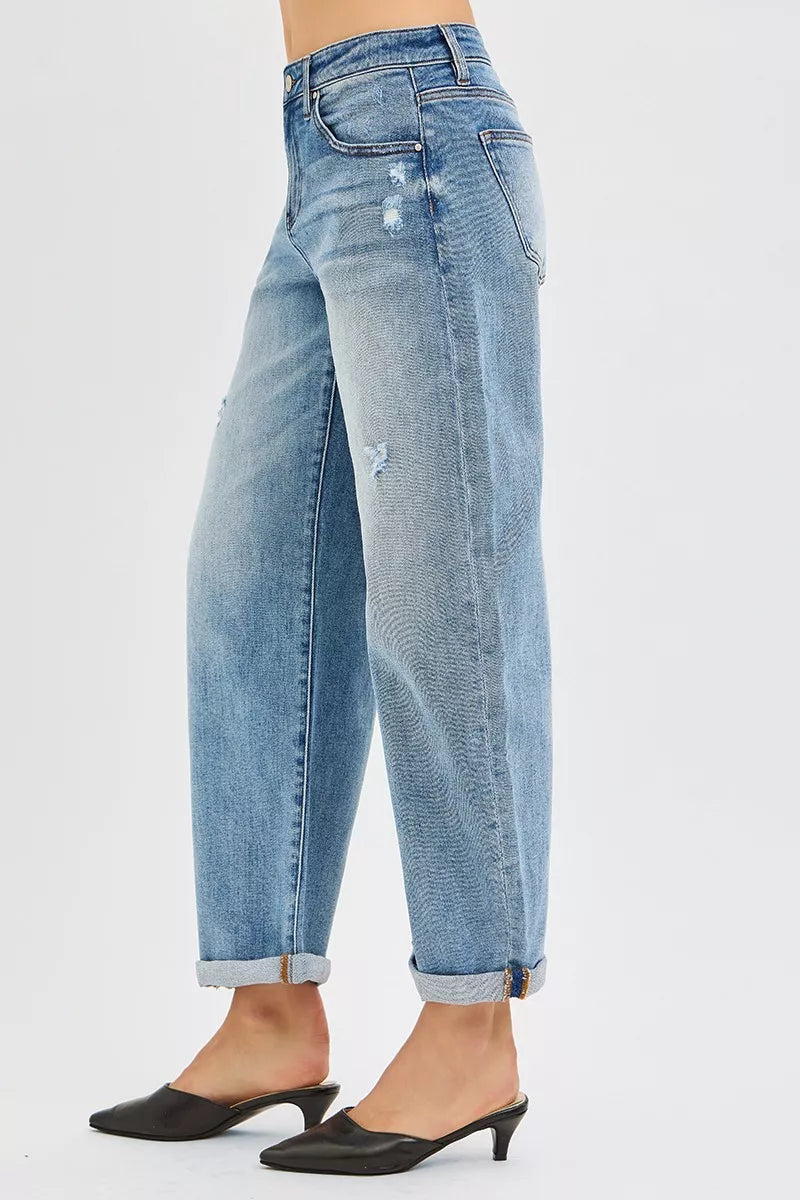 RISEN Slouchy Ankle Length Cuffed Barrel Jeans