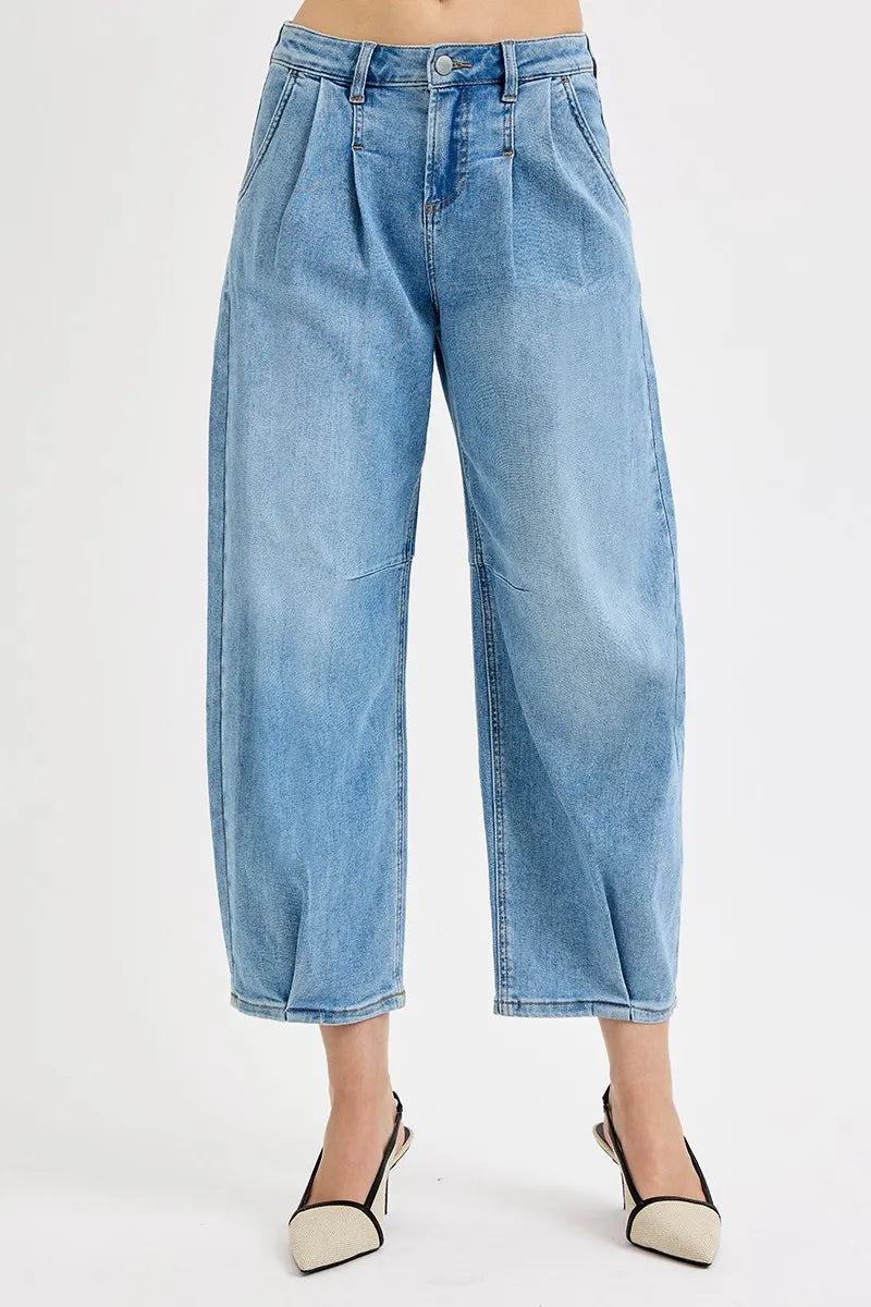 RISEN Mid Rise Fit Crop Wide Volume Leg Jeans