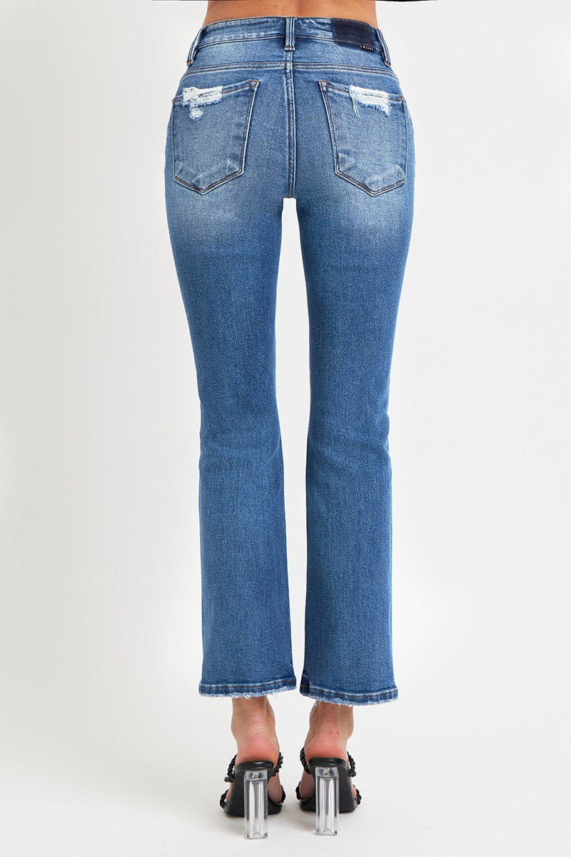 RISEN Mid Rise Ankle Blue Wash Straight Leg Jeans