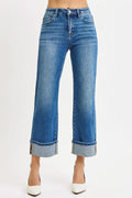 RISEN  Mid Rise Crop Straight Cuffed Jeans