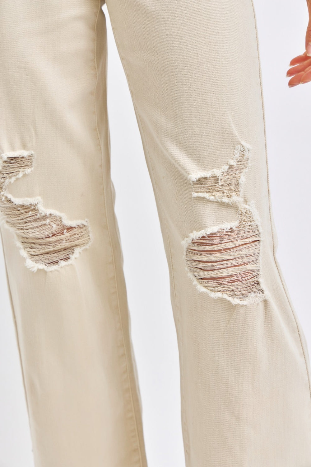 Judy Blue High Waisted Distressed Wide Leg Bone White Denim Jeans