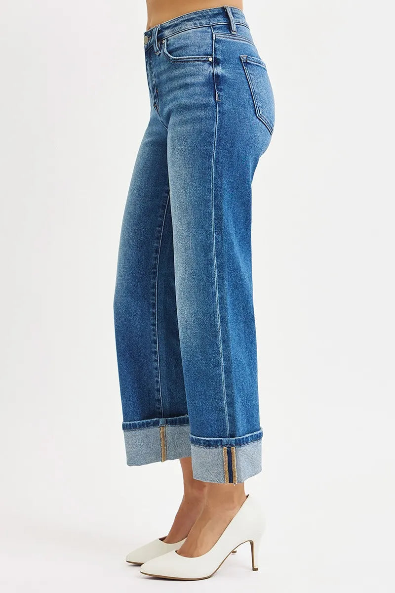 RISEN  Mid Rise Crop Straight Cuffed Jeans