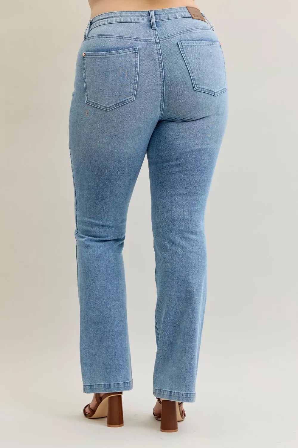 Judy Blue Mid Rise Bootcut Jeans with Contrast Wash Front Patch Pockets