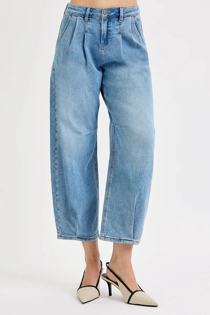 RISEN Mid Rise Fit Crop Wide Volume Leg Jeans