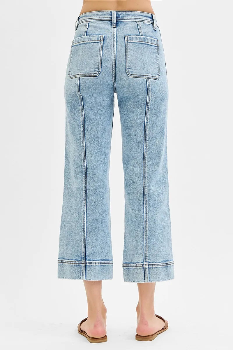 RISEN High Rise Crop Wide Front Seam Detailed Jeans