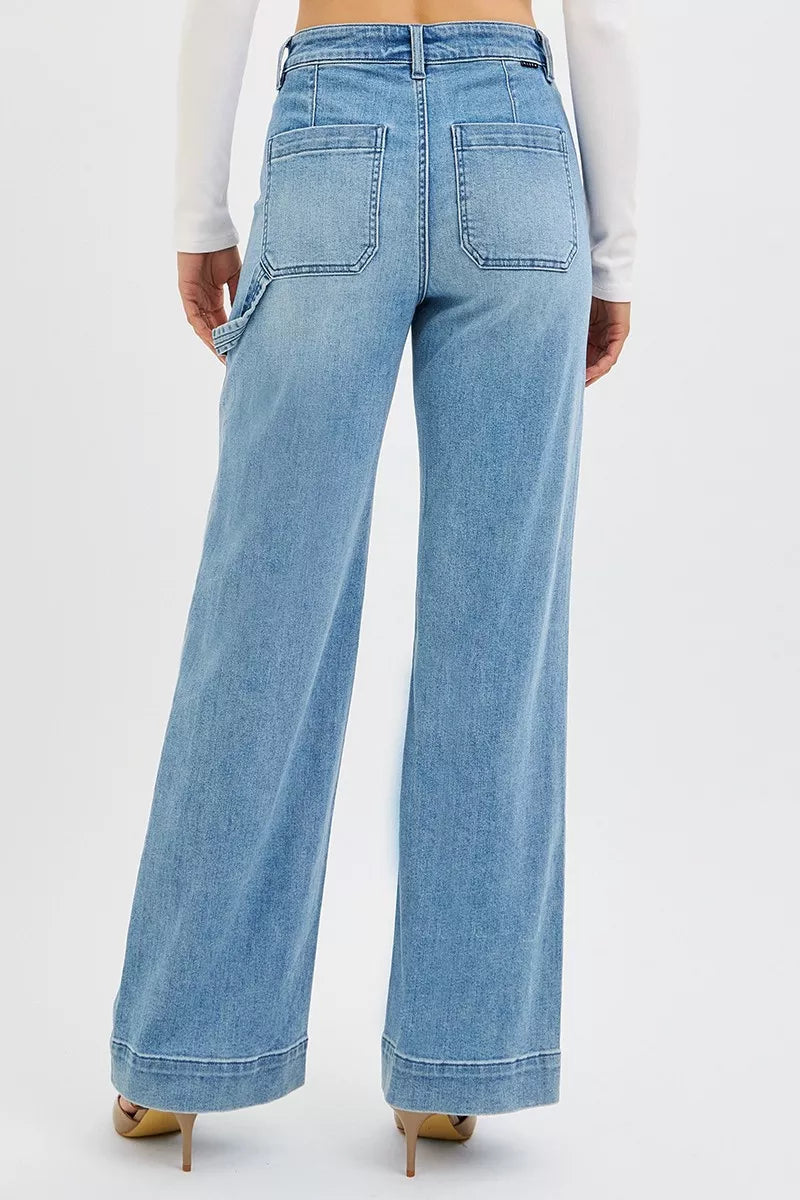 RISEN High Rise Straight Leg Jeans with Front Pockets