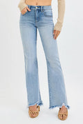 RISEN Tummy Control Mid Rise Flare Fray Hem Denim Jeans