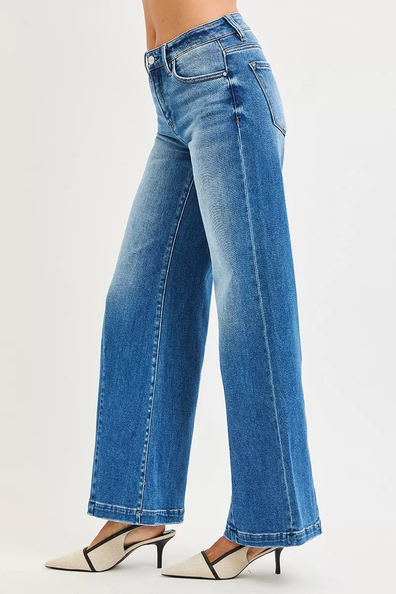 RISEN Mid Rise Wide Flared Leg Jeans