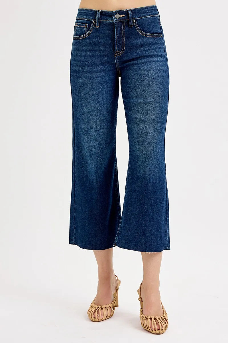 RISEN Tummy Control High Rise Crop Wide Jeans