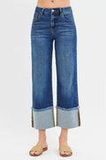 RISEN Mid Rise Crop Wide Wide Cuffed Jeans