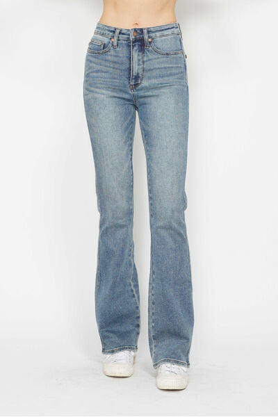 Judy Blue Tummy Control Back Embroidered Pocketed Bootcut Jeans