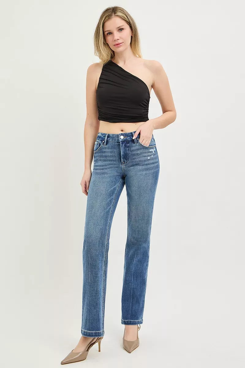 RISEN Tummy Control 4way Stretch Mid Rise Straight Leg Denim Jeans
