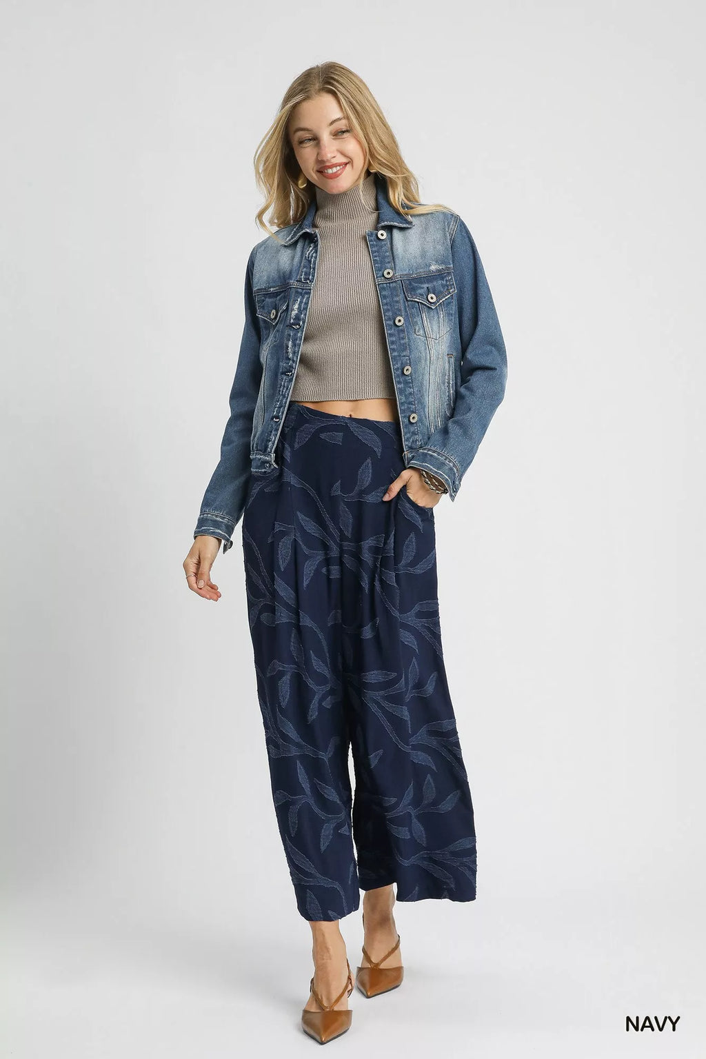 Umgee Jacquard Wide-Leg Pants