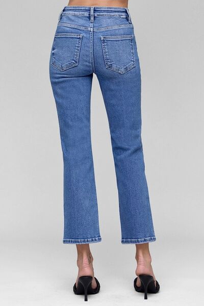 RISEN Tummy Control High Rise Crop Straight Leg Jeans