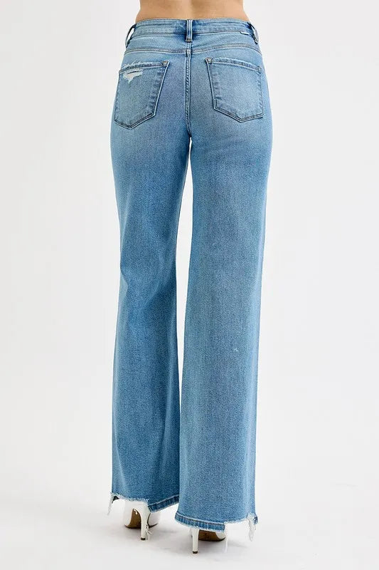 RISEN Distressed Wide Leg Jeans