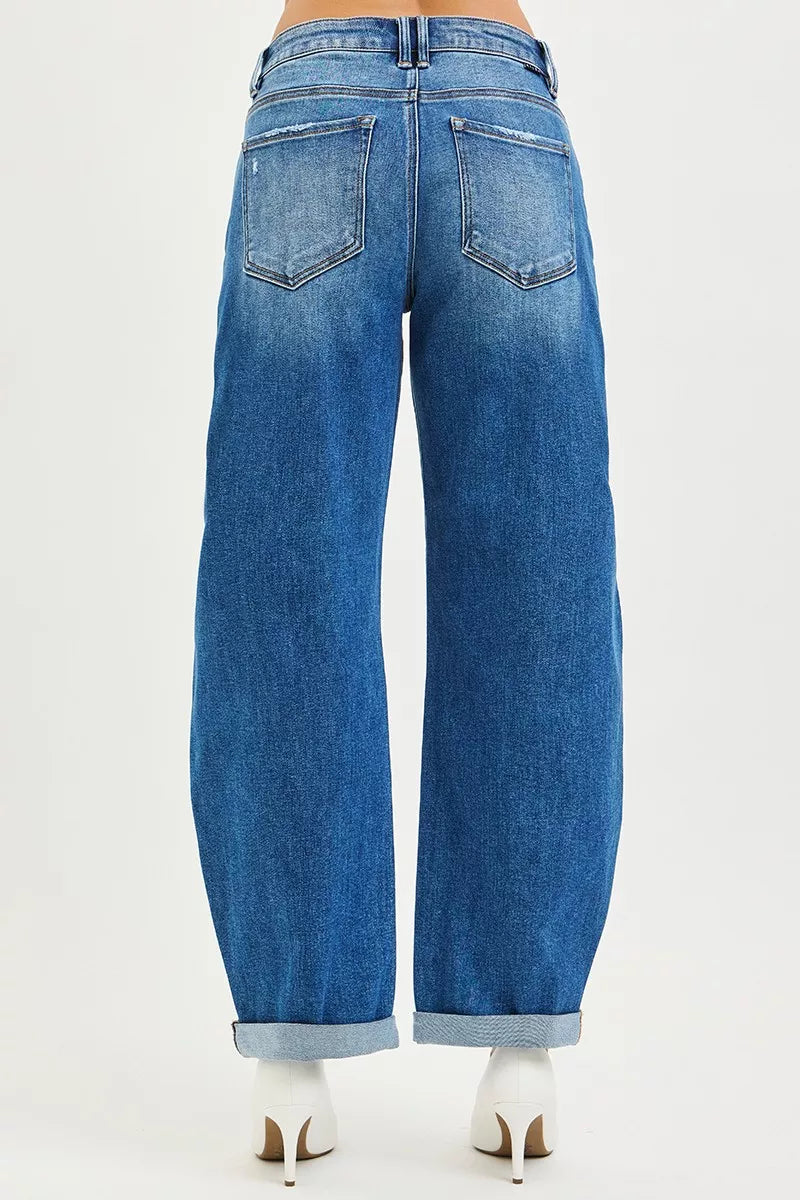 RISEN Mid Rise Barrel Double Roll Up Jeans