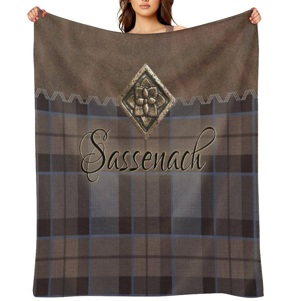 Outlander - Leather And Tartan with Metal Flower Accent Throw Blanket