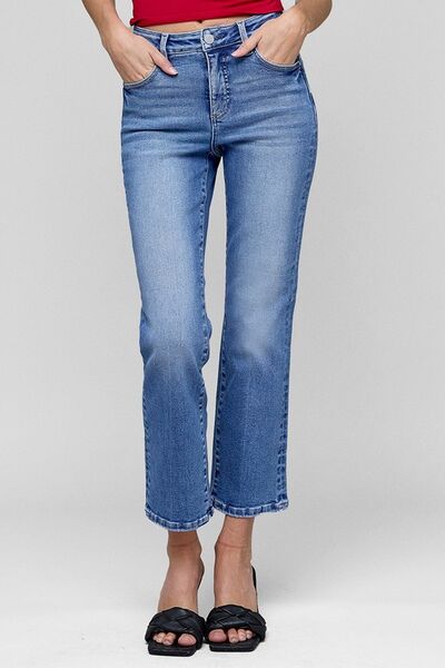 RISEN Tummy Control High Rise Crop Straight Leg Jeans