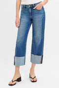 RISEN Tummy Control Mid Rise Crop Wide Cuffed Jeans