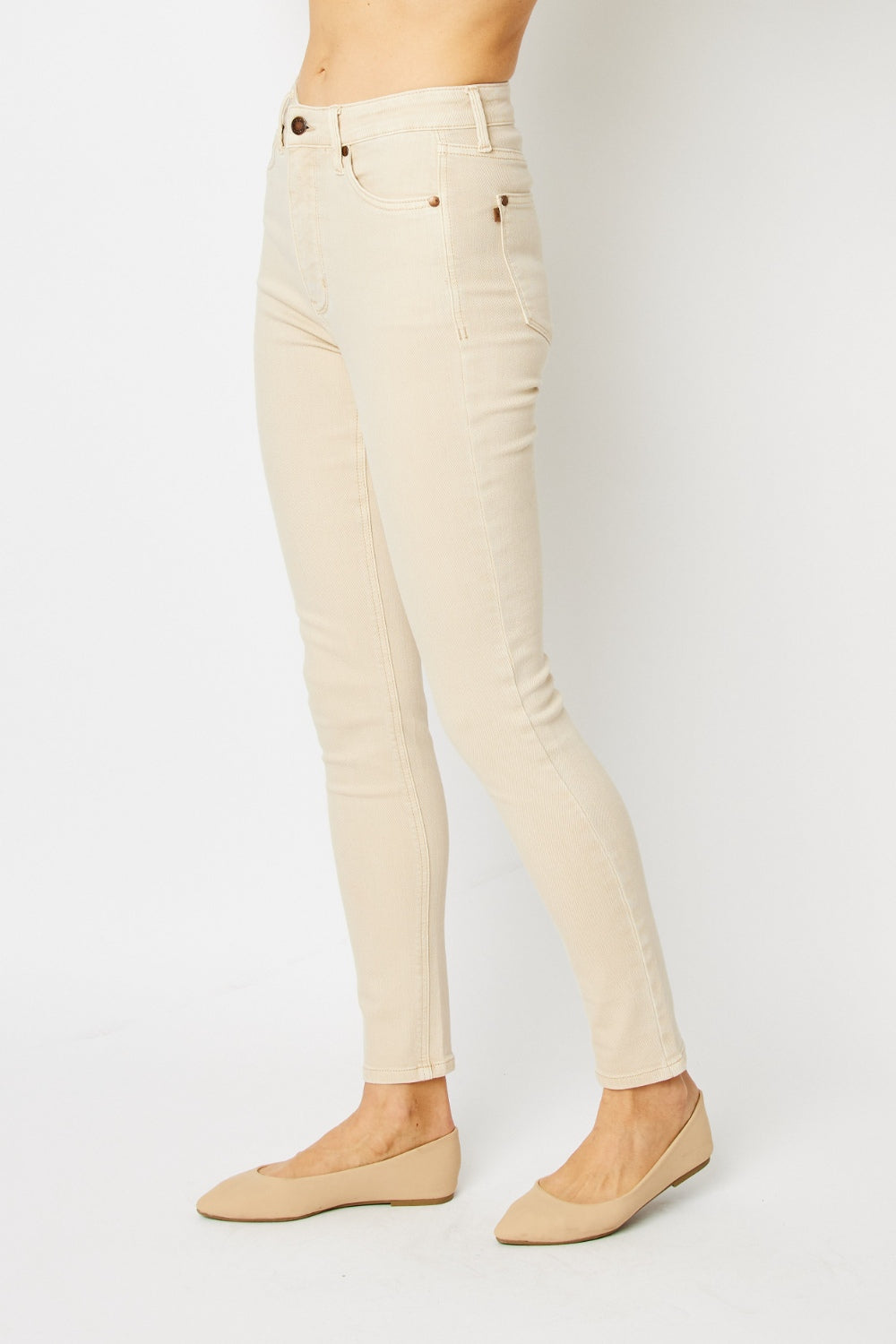 Judy Blue Tummy Control Garment Dyed Bone White Denim Skinny Jeans