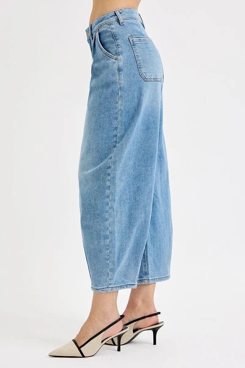 RISEN Mid Rise Fit Crop Wide Volume Leg Jeans