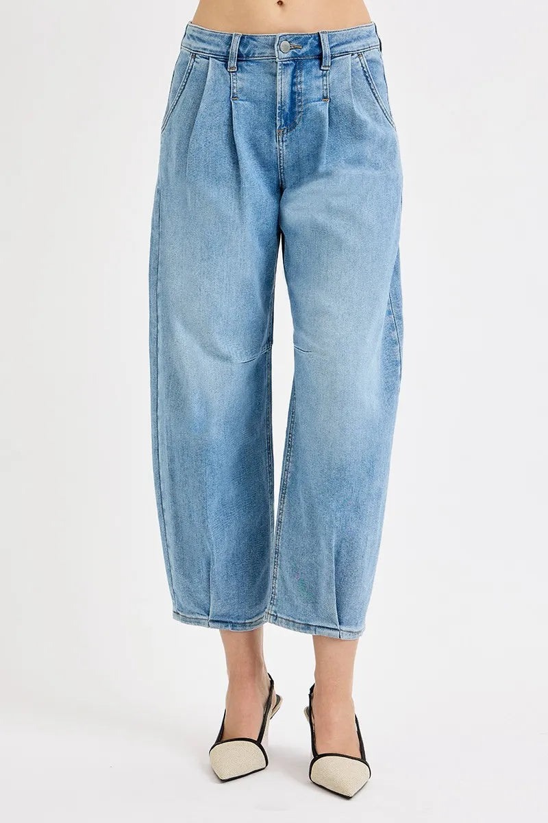 RISEN Mid Rise Fit Crop Wide Volume Leg Jeans
