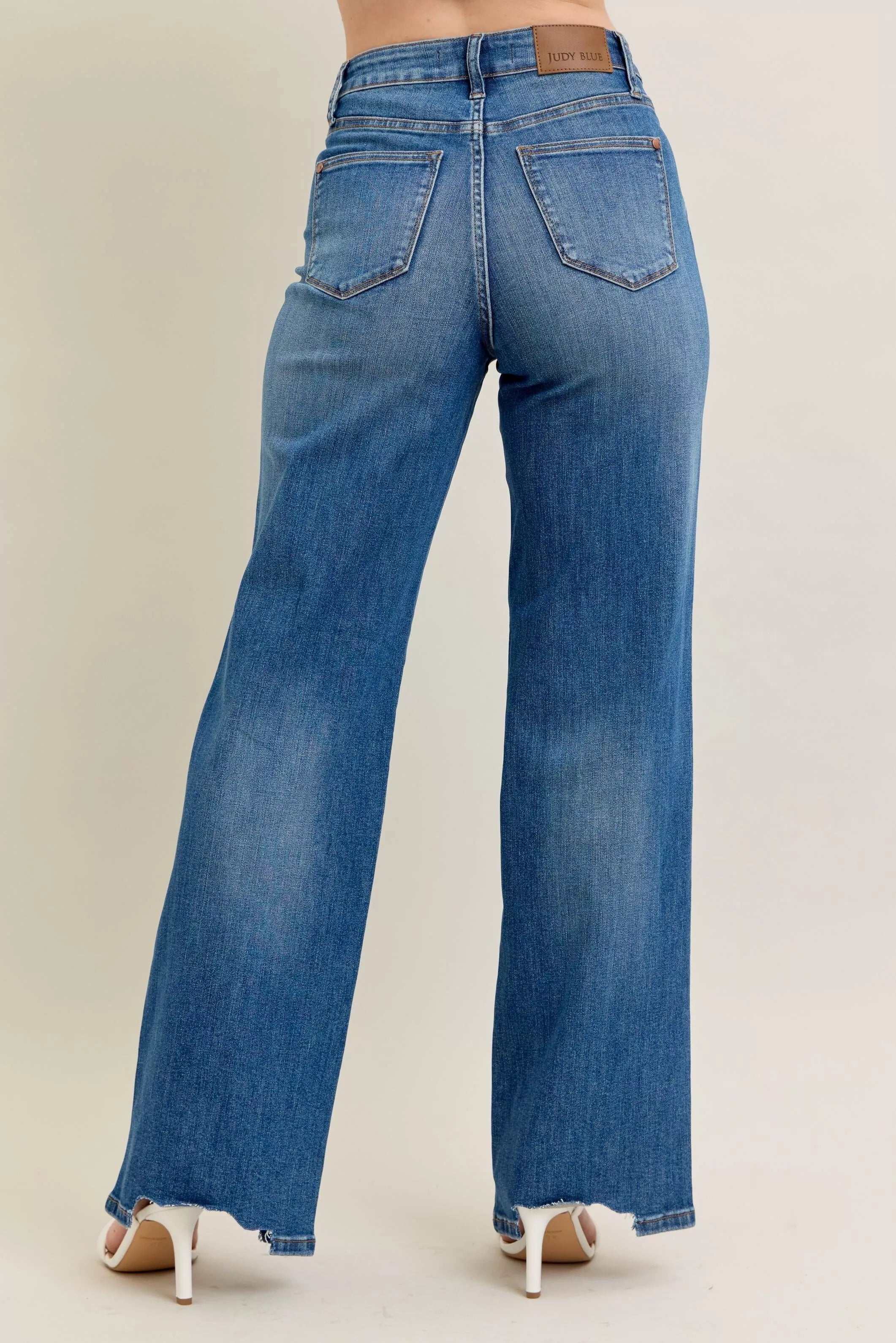 Judy Blue  High Waist Tummy Control Chew Hem Destroy Wide Jeans