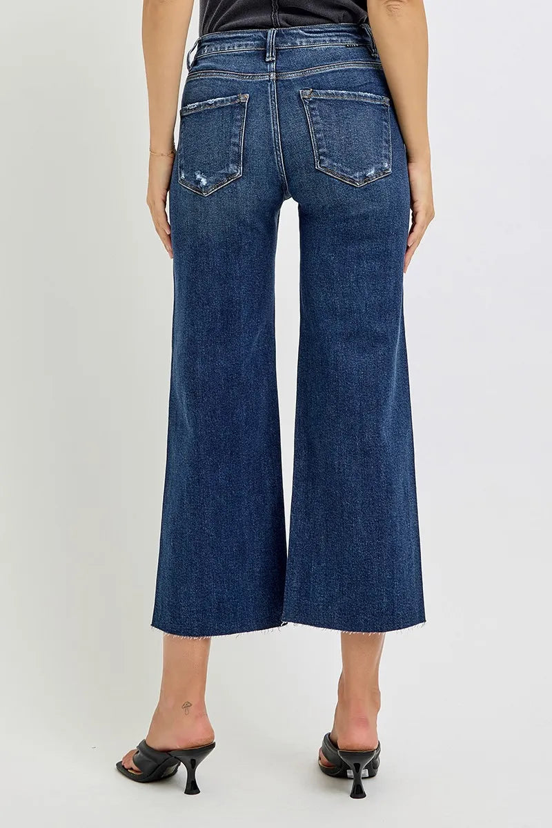RISEN High Rise Crop Wide Button Up Jeans