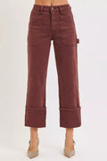 RISEN High Rise Wide Straight Cuffed Patch Jeans