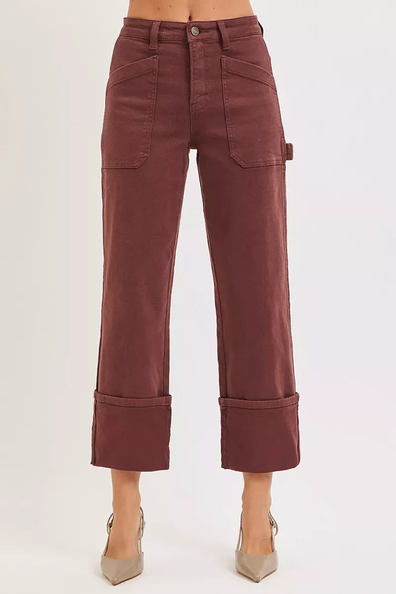 RISEN High Rise Wide Straight Cuffed Patch Jeans