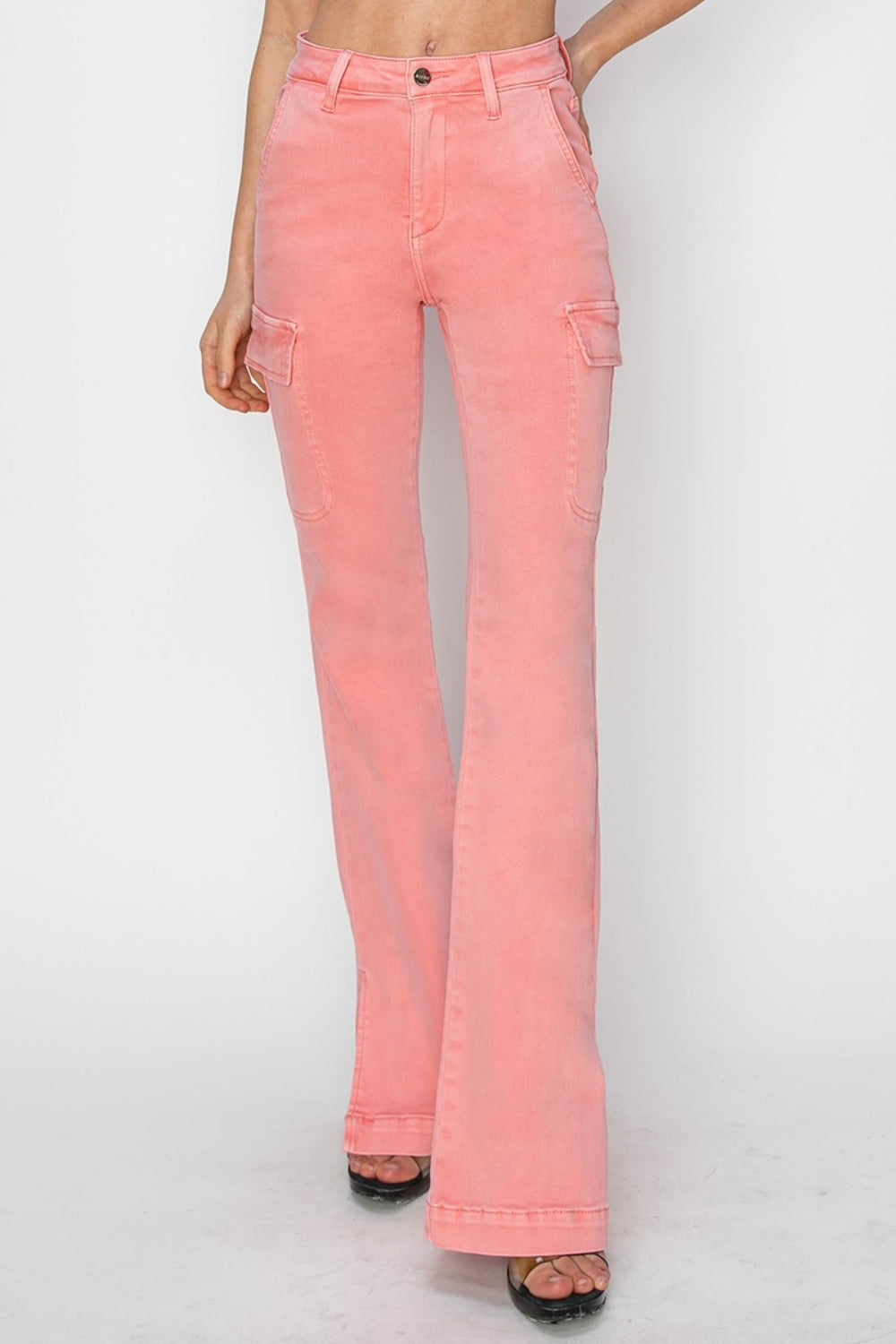 RISEN Pink Side Slit Cargo Bootcut Jeans