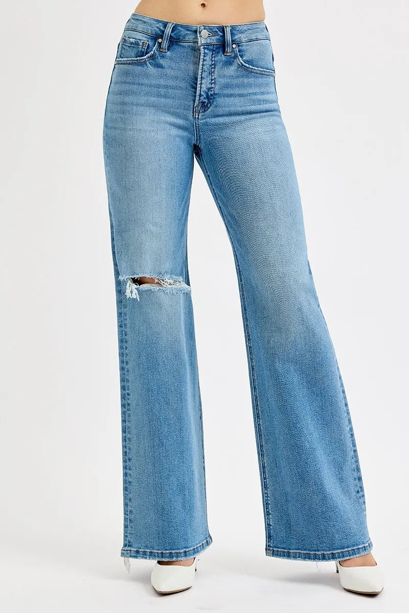 RISEN Distressed Wide Leg Jeans