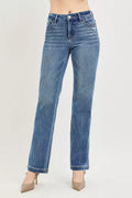 RISEN Tummy Control 4way Stretch Mid Rise Straight Leg Denim Jeans