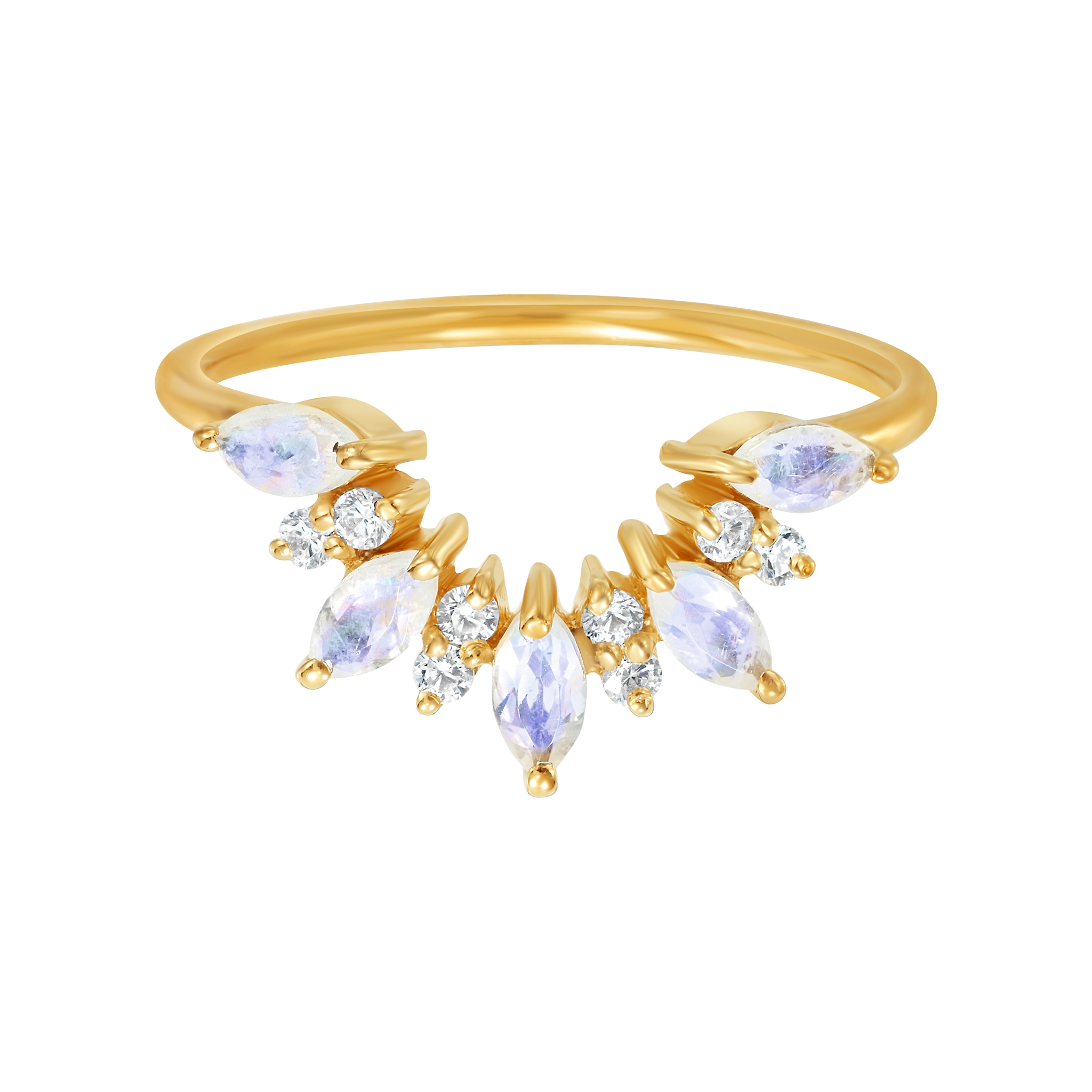 Rainbow Moonstone & Diamond Sunrise Arc Ring