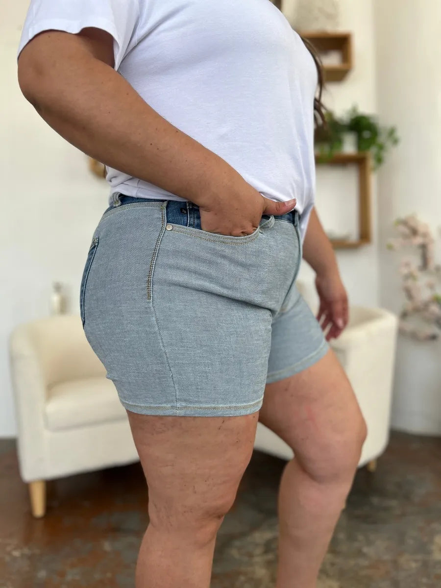 Judy Blue Color Block Blue Denim Shorts