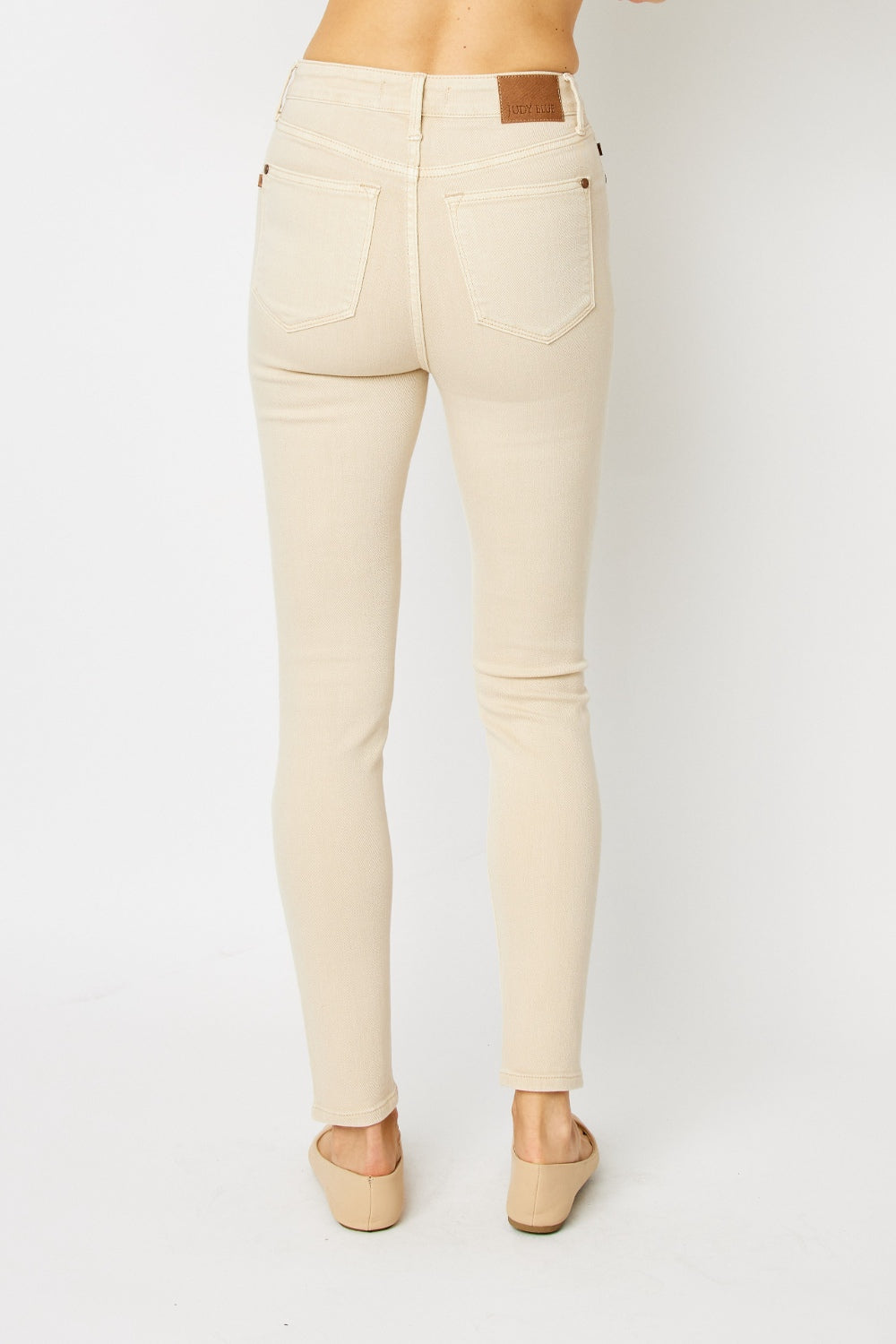 Judy Blue Tummy Control Garment Dyed Bone White Denim Skinny Jeans