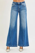 RISEN Mid Rise Wide Flared Leg Jeans