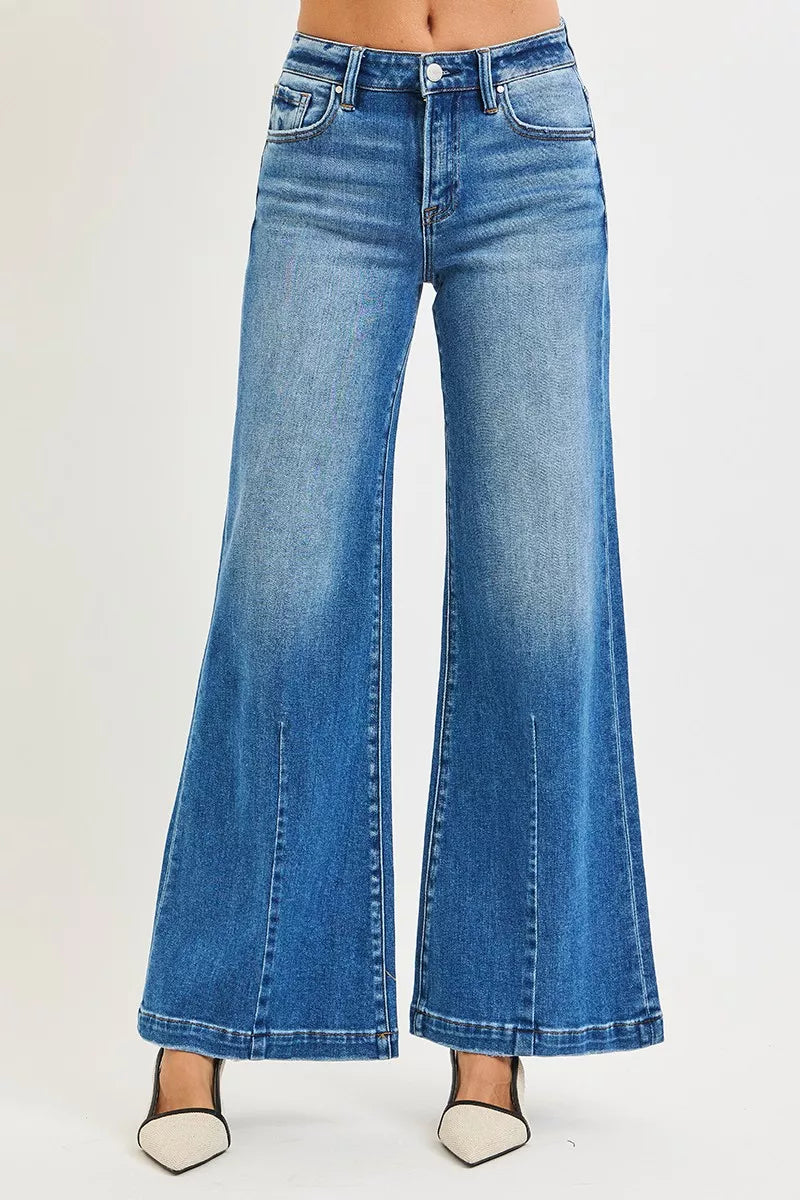 RISEN Mid Rise Wide Flared Leg Jeans