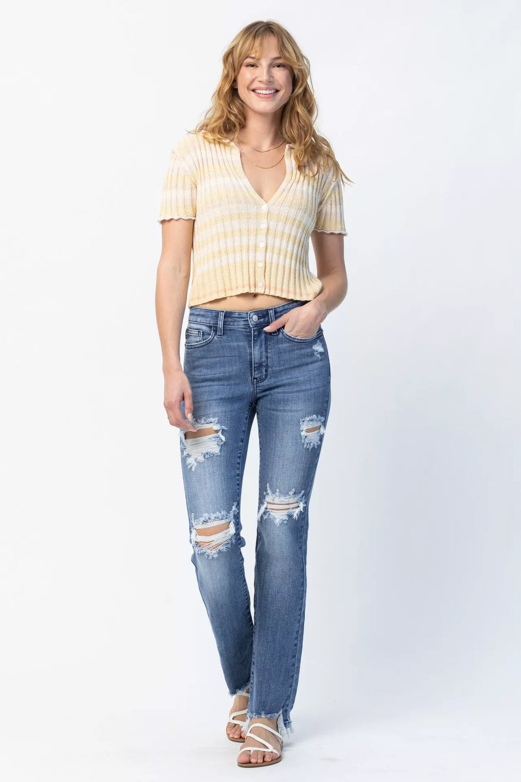 Judy Blue Full Size Mid Rise Destroy Straight Jeans Plus Size