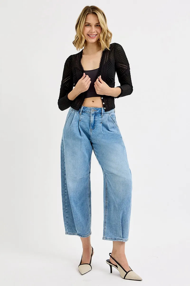 RISEN Mid Rise Fit Crop Wide Volume Leg Jeans