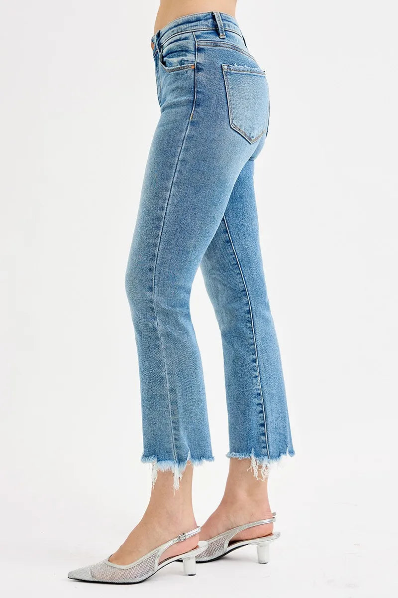 RISEN High Rise Crop Straight Slim Jeans