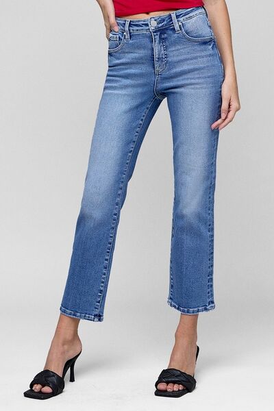 RISEN Tummy Control High Rise Crop Straight Leg Jeans