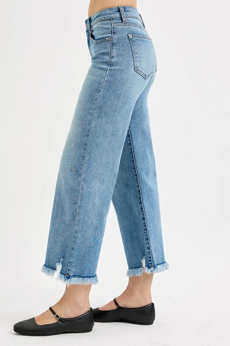 RISEN Mid Rise Crop Wide Leg Jeans