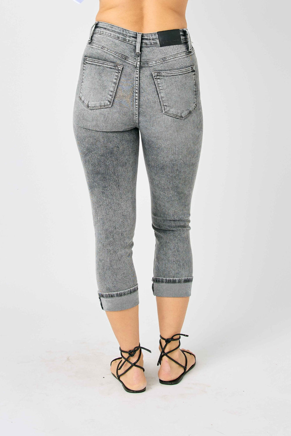 Judy Blue Sasha High Waist Cuffed Button Fly Gray Denim Capri Jeans