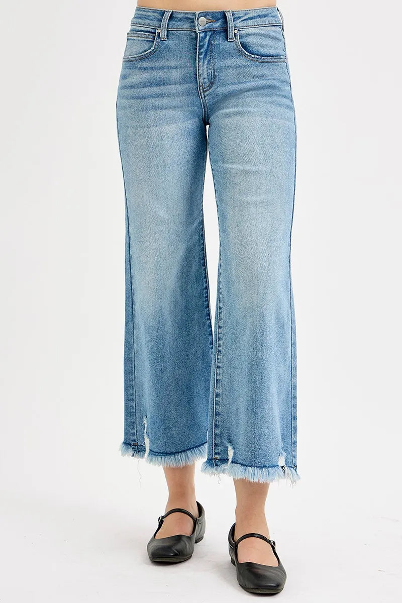 RISEN Mid Rise Crop Wide Leg Jeans