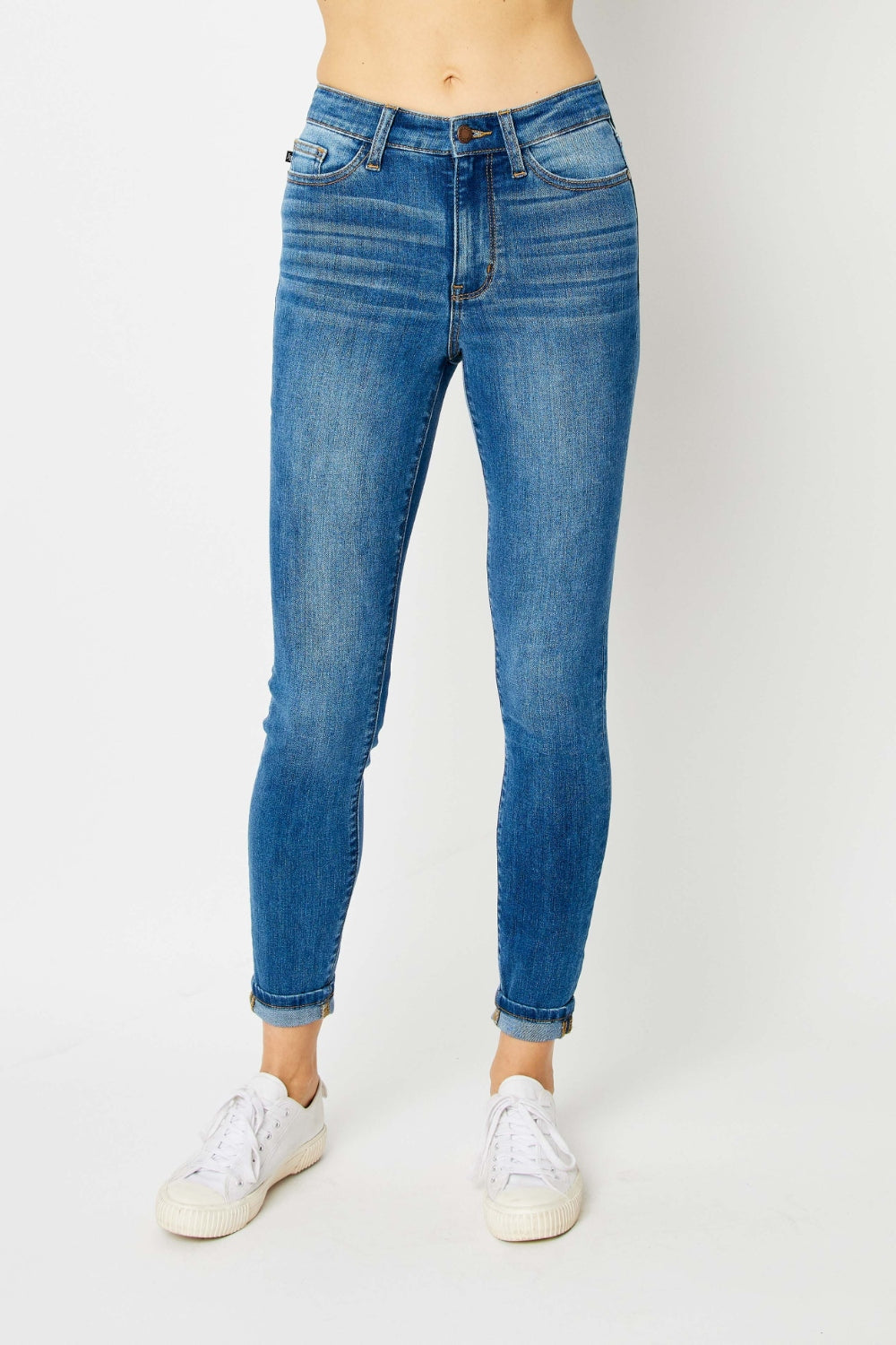 Judy Blue Cuffed Hem Blue Denim Skinny Jeans